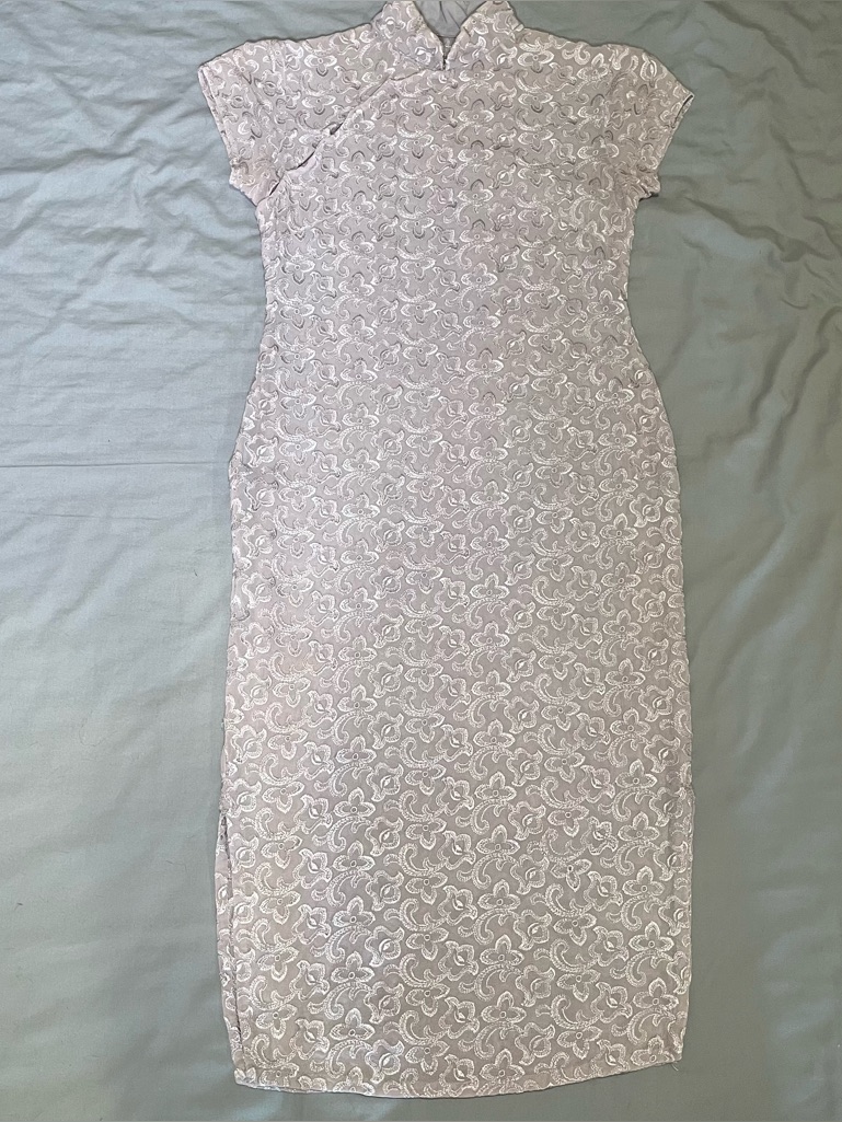 Vintage Hong Kong 1960s Qipao Cheongsam With Cap Sleeves, Pale Muted Lilac